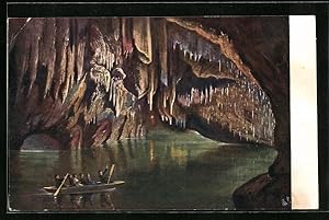 Ansichtskarte Macocha Höhle, Boot auf dem unterirdischen See
