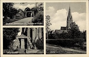 Seller image for Ansichtskarte / Postkarte Strcklingen Saterland in Niedersachsen, Kirche, Kriegerdenkmal, Partie an der Brcke for sale by akpool GmbH