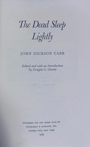 Imagen del vendedor de The Dead Sleep Lightly. a la venta por Antiquariat Bookfarm