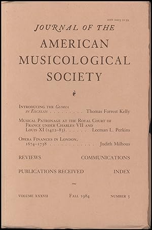 Bild des Verkufers fr Journal of the American Musicological Society (Volume XXXVII, Number 1, Fall 1984) zum Verkauf von Diatrope Books