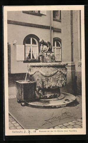 Bild des Verkufers fr Ansichtskarte Karlsruhe, Brunnen an der Kleinen Kirche zum Verkauf von Bartko-Reher