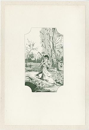 "QUE LES AMANTS ONT DE PEINE (Chanson Poitevine)" Gravure originale entoilée illustrée par Lucien...