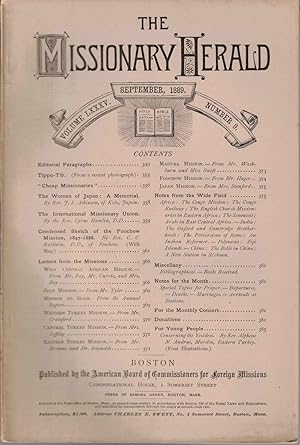 Bild des Verkufers fr The Missionary Herald Vol. LXXXV No. 9, September 1889 zum Verkauf von Kenneth Mallory Bookseller ABAA