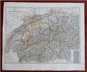 Switzerland Geneva Zurich Basel Bern Glarus Lucerne 1855 Stulpnagel detailed map