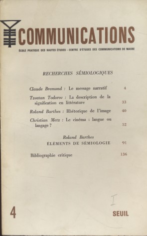 Bild des Verkufers fr Communications, 4, 1964. Recherches smiologiques. zum Verkauf von Fundus-Online GbR Borkert Schwarz Zerfa