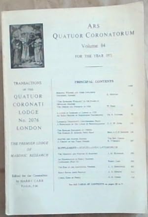 Ars Quatuor Coronatorum : Transactions of Quatuor Coronati Lodge No. 2076 . London. The Premier L...