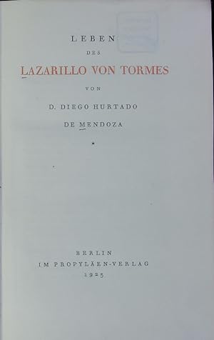 Bild des Verkufers fr Leben des Lazarillo von Tormes. zum Verkauf von Antiquariat Bookfarm