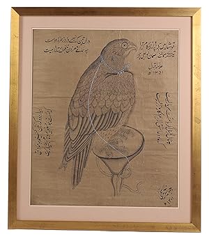 [Indo-Persian inscribed drawing of a falcon].