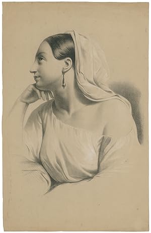 Bildnis der Vittoria Caldoni (1806 Albano - um 1872), Halbfigur im Profil nach links, den Kopf au...