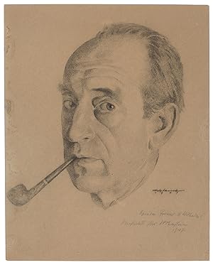Porträt des Malers Hermann Max Pechstein (1881-1955); Kopf nach links mit Pfeife.