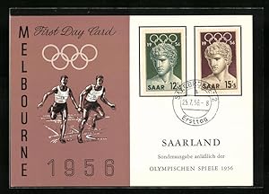 Ansichtskarte Melbourne, Olympische Spiele 1956, Staffelläufer, Sonderausgabe des Saarlandes