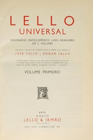 Seller image for LELLO UNIVERSAL. DICIONRIO ENCICLOPDICO LUSO-BRASILEIRO. [1974] for sale by Livraria Castro e Silva