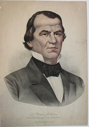 HAND-COLORED LITHOGRAPH BUST PORTRAIT OF PRESIDENT ANDREW JOHNSON, FACING RIGHT, LOOKING FRONT. F...