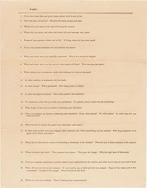 [BOARD OF COMMISSIONERS QUESTIONNAIRE FOR MISSIONARIES TO HAWAII AND THEIR WIVES]