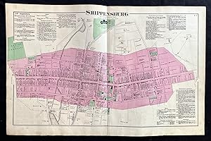 Rare 1872 Hand-Colored Map of Shippensburg, Pennsylvania with Property Owner Names and Building F...