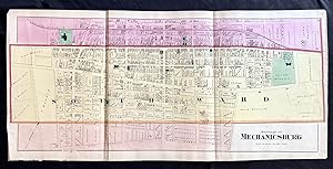 Rare 1872 Hand-Colored Map of Mechanicsburg, Pennsylvania with Property Owner Names and Building ...