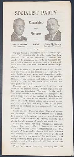 Socialist Party candidates and platform. Norman Thomas for President, James H. Maurer for Vice-Pr...