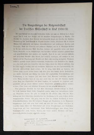Zusammenfallender Kurzbericht über die Ausgrabungen in der Zeit vom 1. November 1930 bis zum 20. ...
