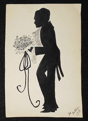 Silhouette of Man Holding Bouquet