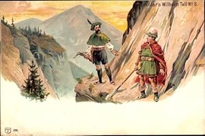 Bild des Verkufers fr Litho Schiller's Wilhelm Tell No. 6, Tell mit Armbrust, Landvogt, Abgrund zum Verkauf von akpool GmbH