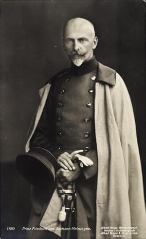 Ansichtskarte / Postkarte Prinz Friedrich von Sachsen Meiningen, Portrait in Uniform, Mantel