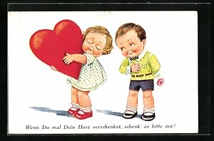 Bild des Verkufers fr Knstler-Ansichtskarte Kinder mit grossem Herz zum Verkauf von Bartko-Reher