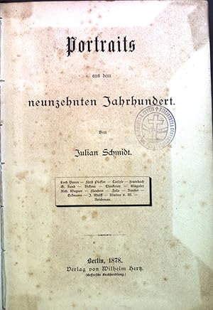 Bild des Verkufers fr Portraits aus dem neunzehnten Jahrhundert. zum Verkauf von books4less (Versandantiquariat Petra Gros GmbH & Co. KG)