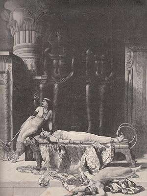 Seller image for Tod der Kleopatra. Ansicht mit ihren beiden Zofen. Kleopatra liegt im kniglichen Gewand tot auf einem goldenen Bett. for sale by Antiquariat Hild