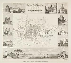 NÜRNBERG. "Grundriss von Nürnberg und seinen Umgebungen". Stadtplan mit der Umgebung von Gostenho...