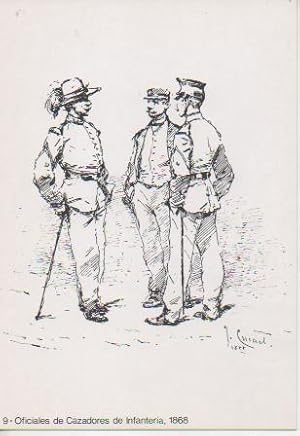 Seller image for Postal E06826: 9- Oficiales de Cazdores de Infanteria, 1868. 25 Aniv Miniaturistas Militares de Espaa for sale by EL BOLETIN