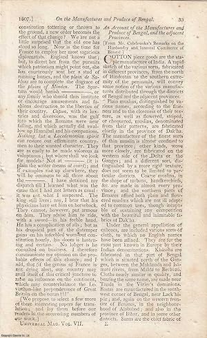 Imagen del vendedor de An Account of the Manufactures and Produce of Bengal, and the adjacent Provinces. An original article from the Universal Magazine, 1807. a la venta por Cosmo Books