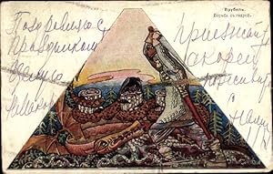 Künstler Ansichtskarte / Postkarte Ritter tötet einen Drachen, Schwert, Fabelwesen