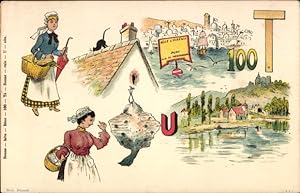 Ansichtskarte / Postkarte Rebus, Französisches Bilderrätsel, Dienstmädchen