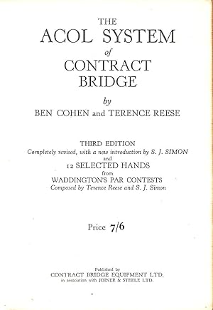 Bild des Verkufers fr The Acol System of Contract Bridge Third Edition zum Verkauf von WeBuyBooks