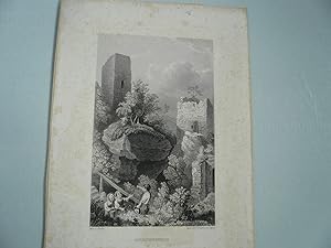 Lichtenstein/Franken, anno 1840, Stahlstich Ansicht der Ruine mit spielenden Kindern im Vordergru...