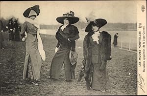 Ansichtskarte / Postkarte Les Modes Nouvelles, Jupe Culotte, Frauen in Hosenkleidern auf der Renn...