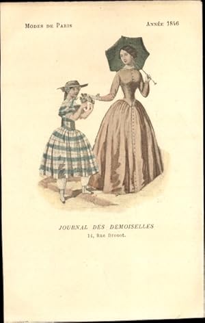 Ansichtskarte / Postkarte Mode de Paris 1846, Journal des Demoiselles, Rue Drouot, elegante Dame ...