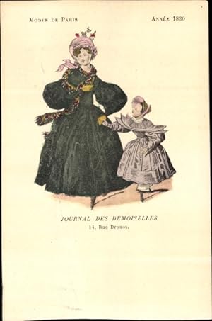 Bild des Verkufers fr Ansichtskarte / Postkarte Mode de Paris 1830, Journal des Demoiselles, Rue Drouot, Dame mit Tochter zum Verkauf von akpool GmbH