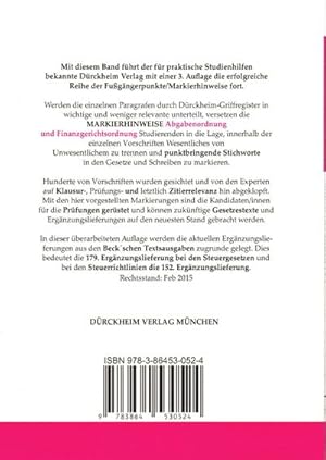 Bild des Verkufers fr ABGABENORDNUNG & FGO Markierhinweise/Fugngerpunkte fr das Steuerberaterexamen Nr. 524 (2015/2016): Drckheim'sche Markierhinweise.!!!Die Neuauflage ist erscheinen unter 9783864530951!!! zum Verkauf von CSG Onlinebuch GMBH