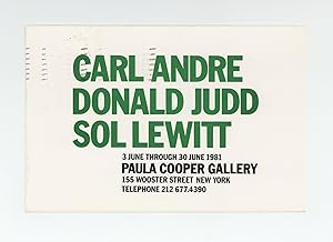 Seller image for Exhibition postcard: Carl Andre, Donald Judd, Sol LeWitt (3-30 June 1981) for sale by Jonathan A. Hill, Bookseller Inc.