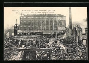Ansichtskarte Troyes, Vue Générale du Grand Sinistre 1914, 3 Usines incendiées: Maisons La Bonnet...