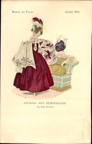 Bild des Verkufers fr Ansichtskarte / Postkarte Mode de Paris 1834, Journal des Demoiselles, Rue Drouot, zwei elegante Damen zum Verkauf von akpool GmbH