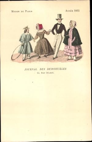 Bild des Verkufers fr Ansichtskarte / Postkarte Mode de Paris 1832, Journal des Demoiselles, Rue Drouot, Familie beim Spaziergang zum Verkauf von akpool GmbH