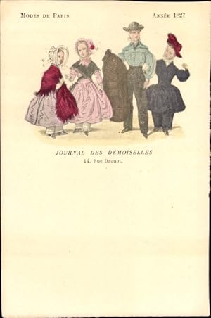 Bild des Verkufers fr Ansichtskarte / Postkarte Mode de Paris 1827, Journal des Demoiselles, Rue Drouot, Familie zum Verkauf von akpool GmbH