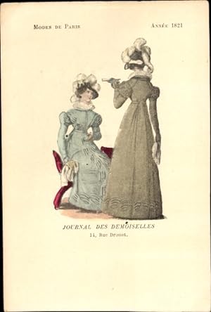 Bild des Verkufers fr Ansichtskarte / Postkarte Mode de Paris 1821, Journal des Demoiselles, Rue Drouot, zwei Damen zum Verkauf von akpool GmbH