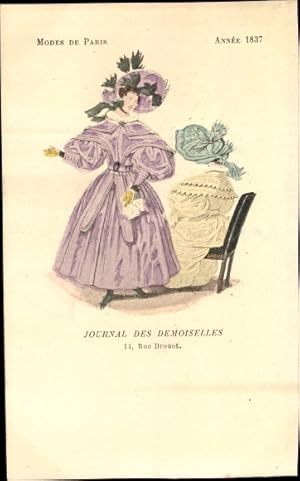 Bild des Verkufers fr Ansichtskarte / Postkarte Mode de Paris 1837, Journal des Demoiselles, Rue Drouot, zwei elegante Damen zum Verkauf von akpool GmbH