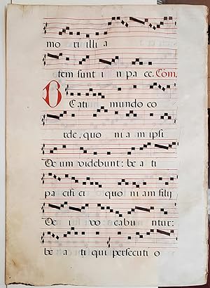 Early 17th Century Manuscript Antiphonal Leaf with Initials on Vellum