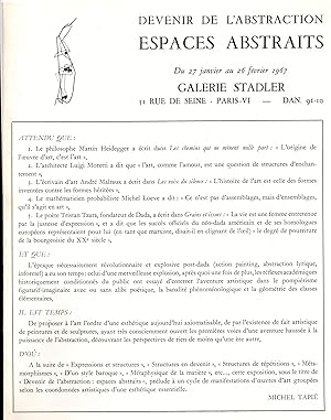 Devenir de l abstraction Espaces abstraits. Galerie Stadler 27 janvier 26 fevrier 1967