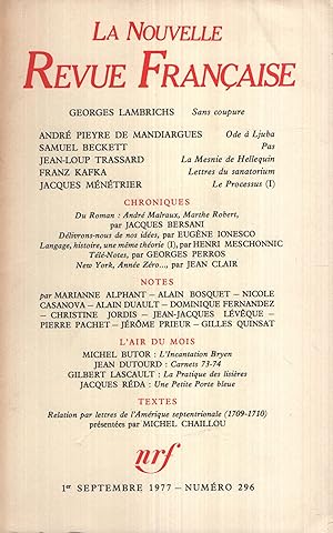 Immagine del venditore per La Nouvelle Revue Franaise Septembre 1977 N 296 venduto da PRISCA