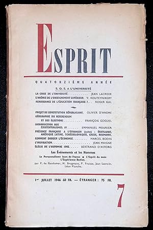 Image du vendeur pour Esprit n124, 1er juillet 1946 - S. O. S.  l'universit mis en vente par LibrairieLaLettre2